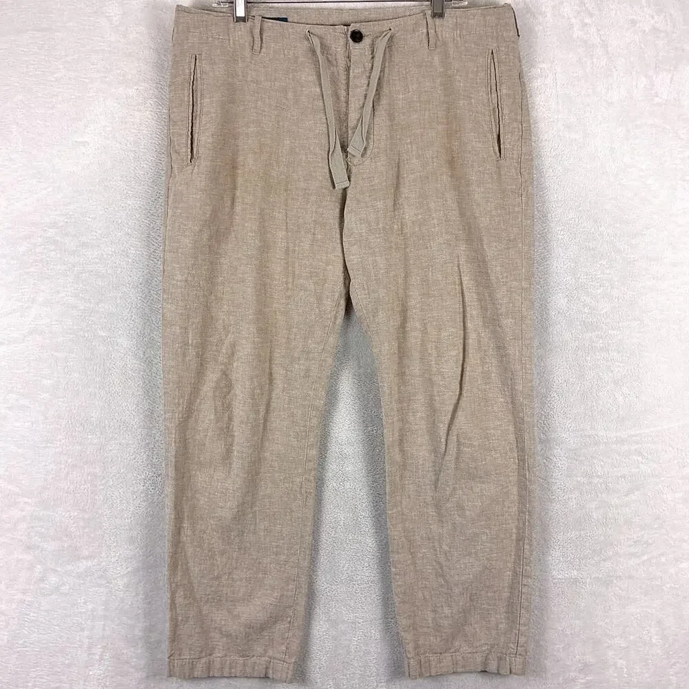 Perry Ellis Pants Mens 34x30 (37x28) Beige Linen Drawstring Beach Summer Preppy